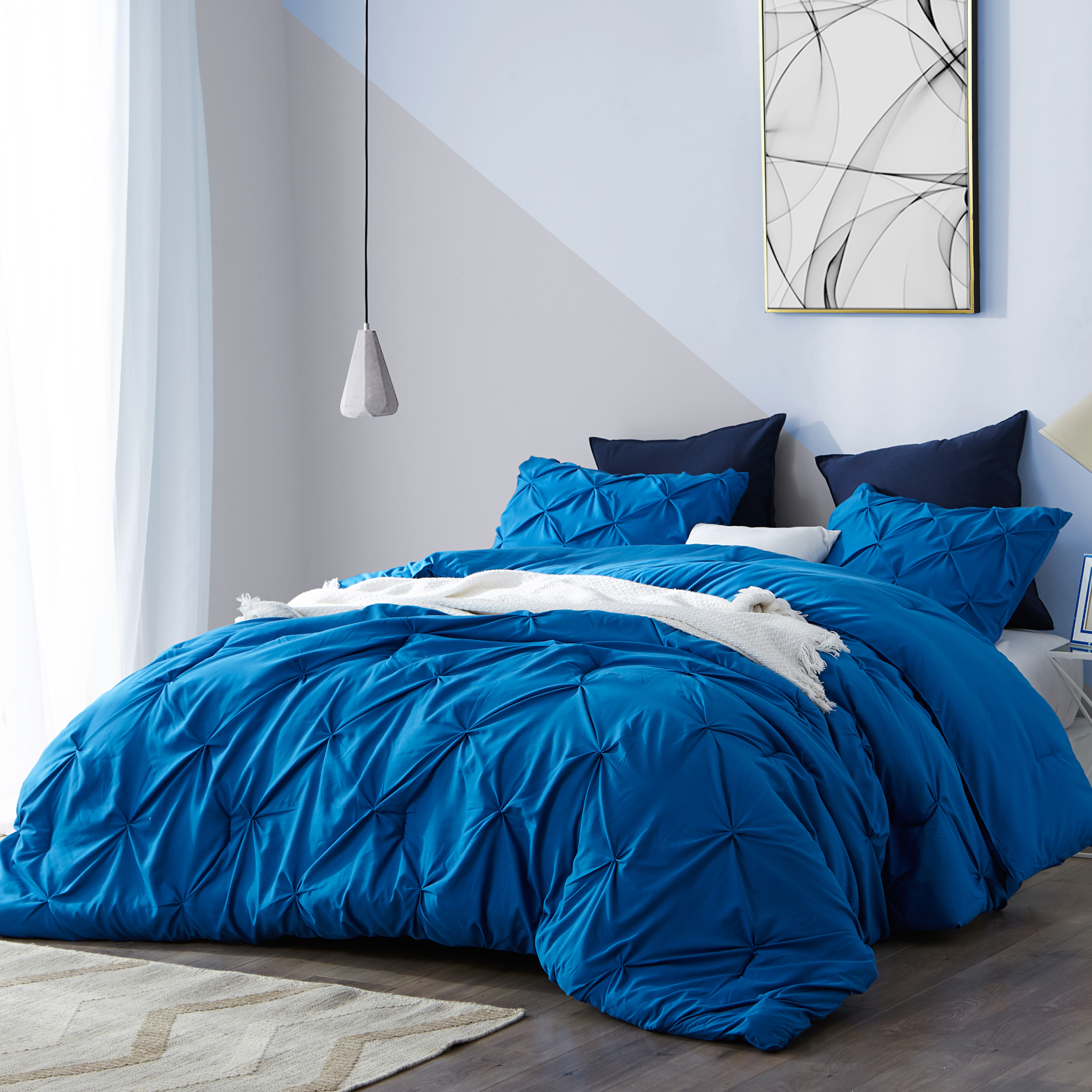 Stylish Blue Pin Tuck Extra Large Twin, Queen, or King Comforter