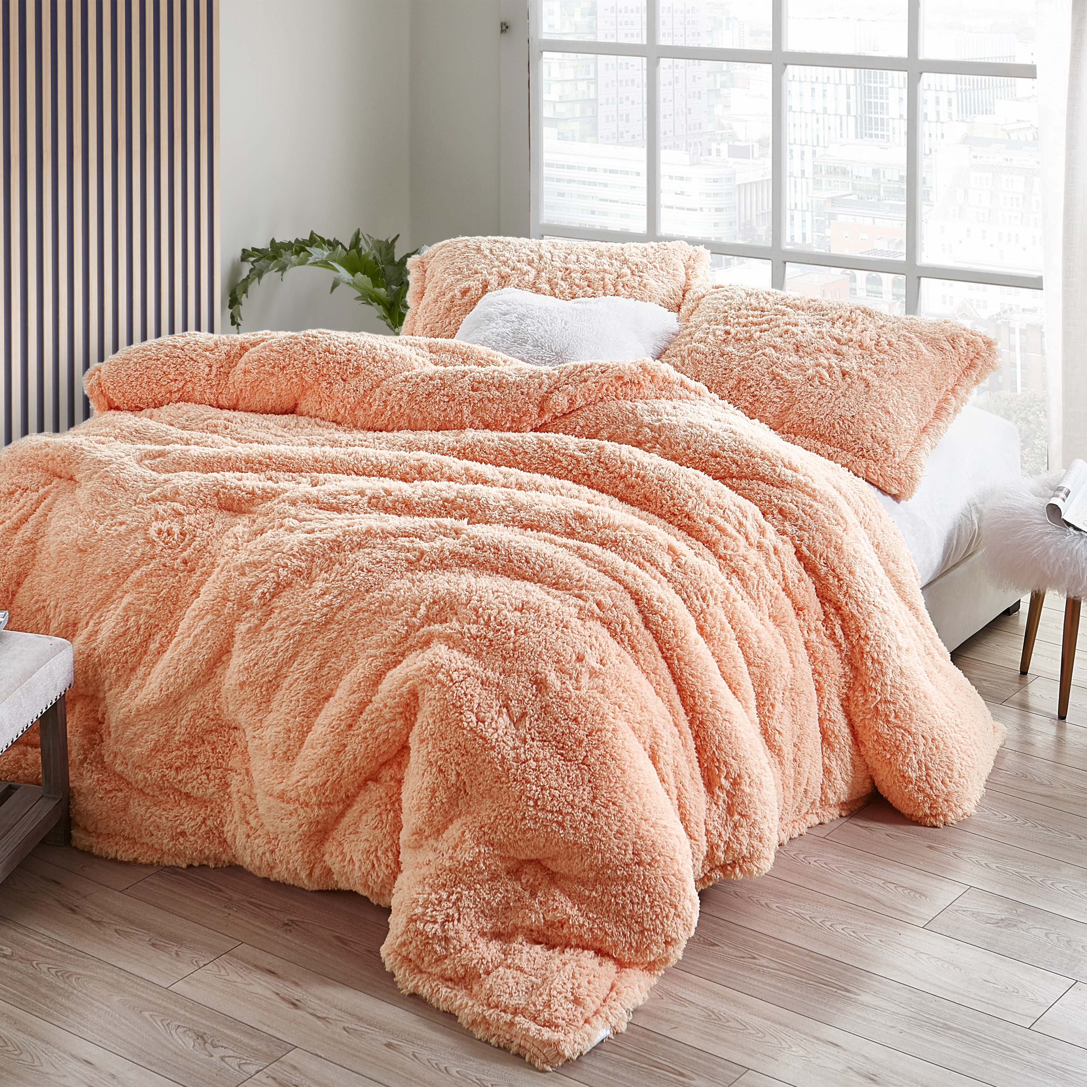 Extra Long and Extra Wide King Plush Bedding Set Peach Oversized King  Comforter with Matching Peach King Pillow Shams