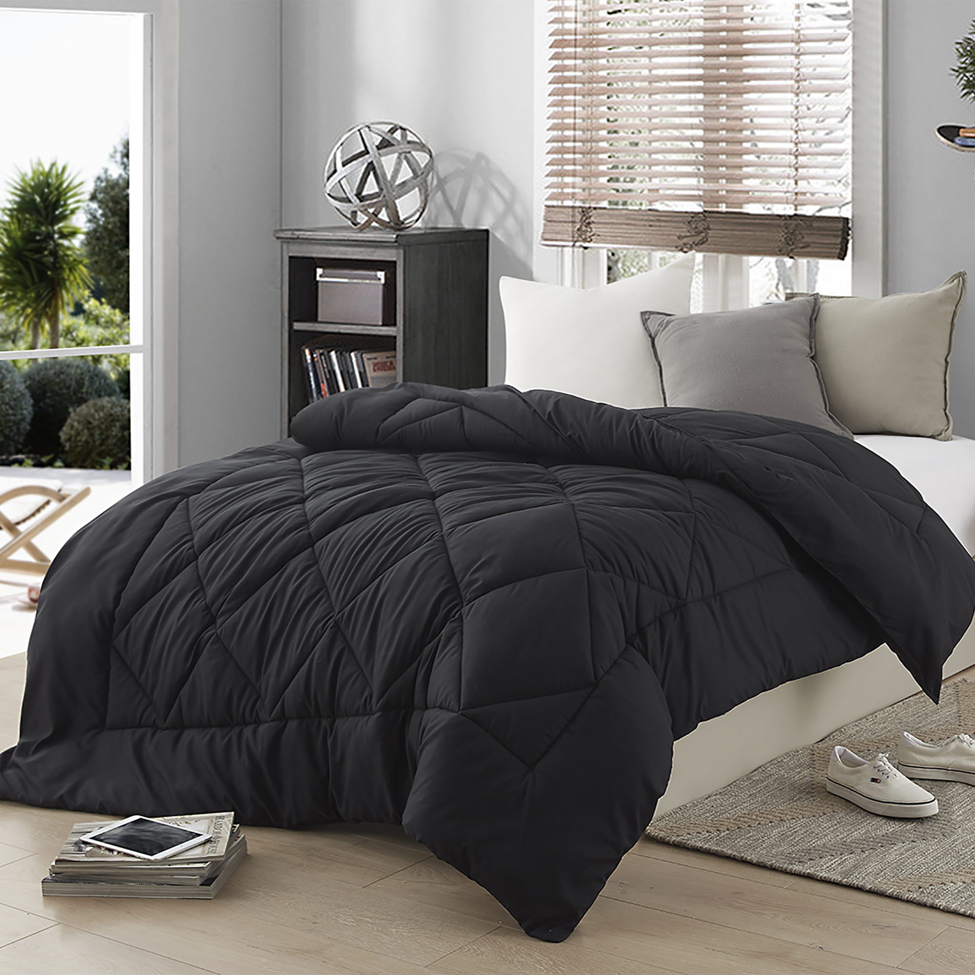 Solid Black Full Comforter - Oversized Full XL Bedding, image size:2000x2000